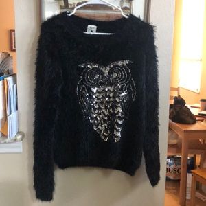 Yumi London Owl sequin fluffy sweater S/M